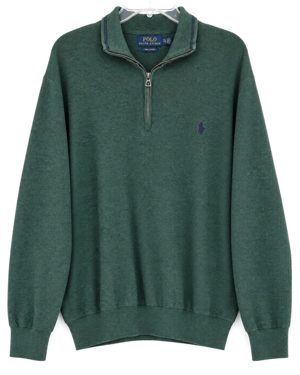 Polo Ralph Lauren Mens XXL Green Pima Cotton Quarter Zip Sweater Pony Logo
